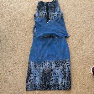 Per Se Navy and Black Textured 2 piece Skirt and Shirt